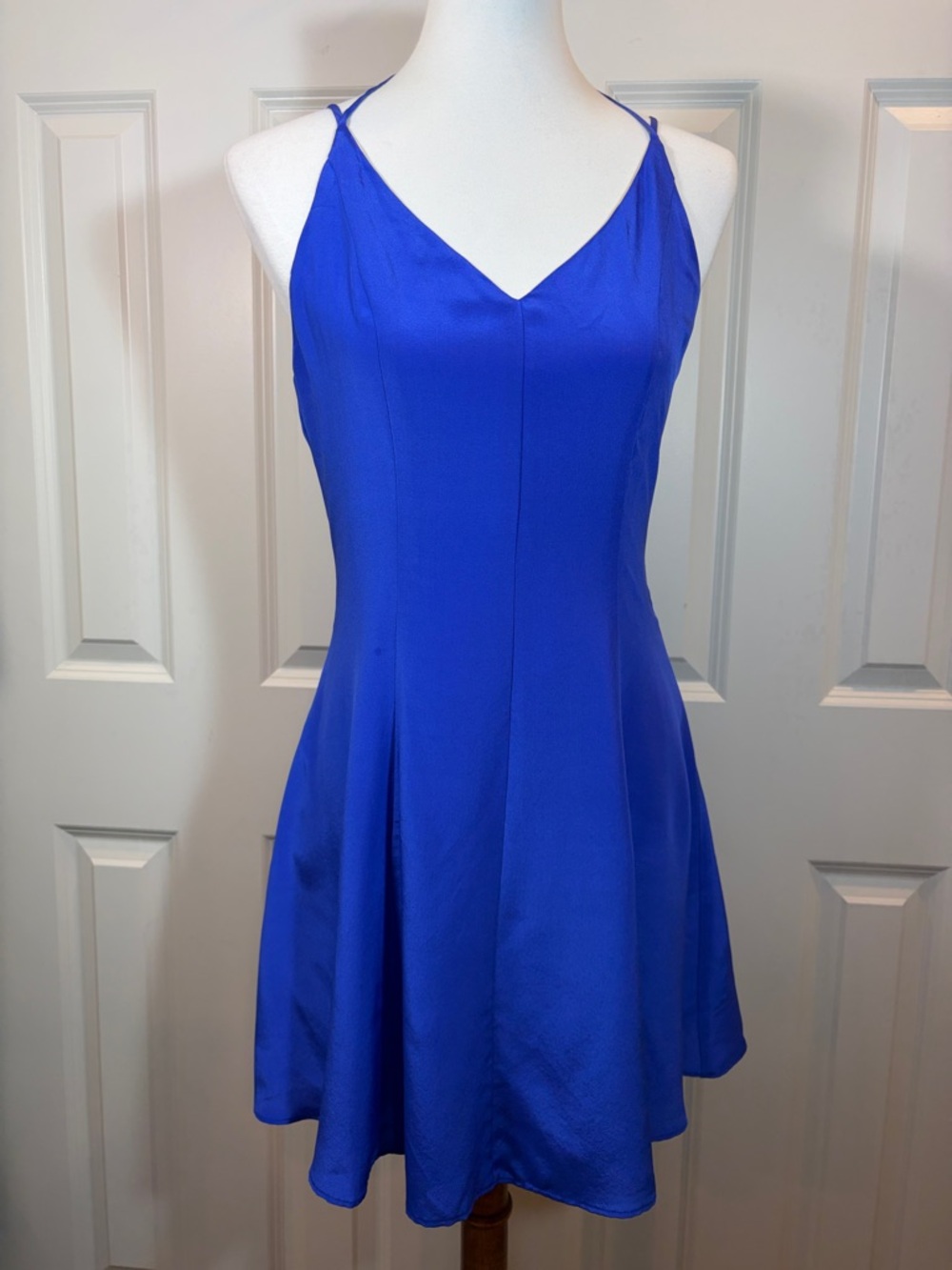 Lavender Brown Royal Blue Spaghetti-Strap Mini Dress